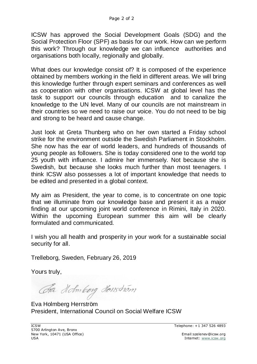 Letter to members from Eva 2